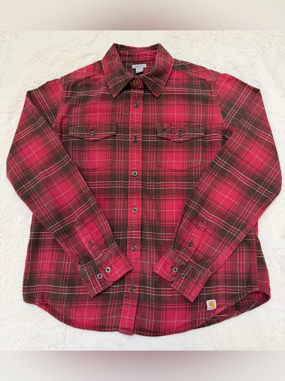 Carhartt Women’s Red Plaid Flannel Button Up Work Shirt - Picture 4 of 7